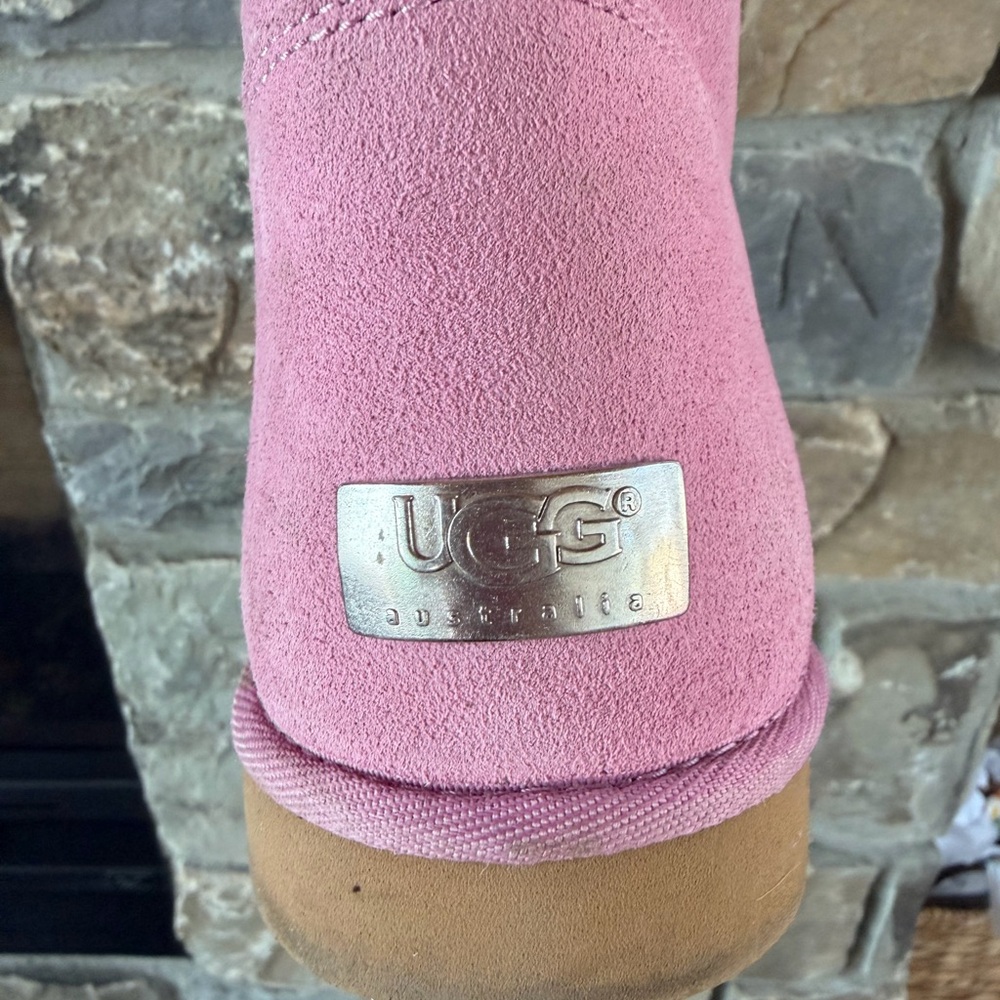UGG Pink Suede Mid-Calf Shearling Boots with Side Zip - Picture 4 of 5